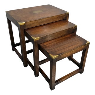 Campaign Mahogany Nesting Tables, 1920s, Set of 3 For Sale