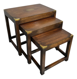 Campaign Mahogany Nesting Tables, 1920s, Set of 3