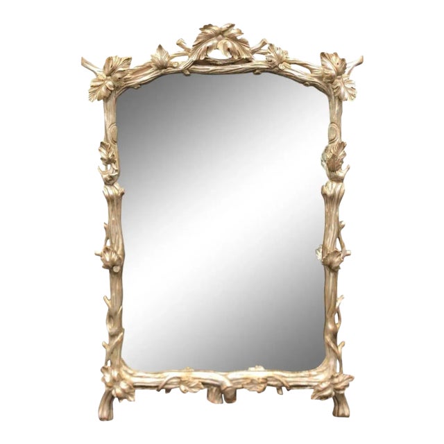 18th C Style Carved Silver Giltwood Designer Twig Mirror W Grapevines For Sale