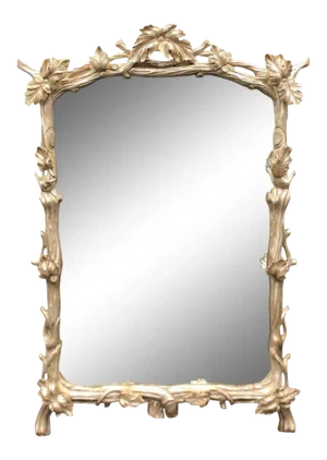 18th C Style Carved Silver Giltwood Designer Twig Mirror W Grapevines