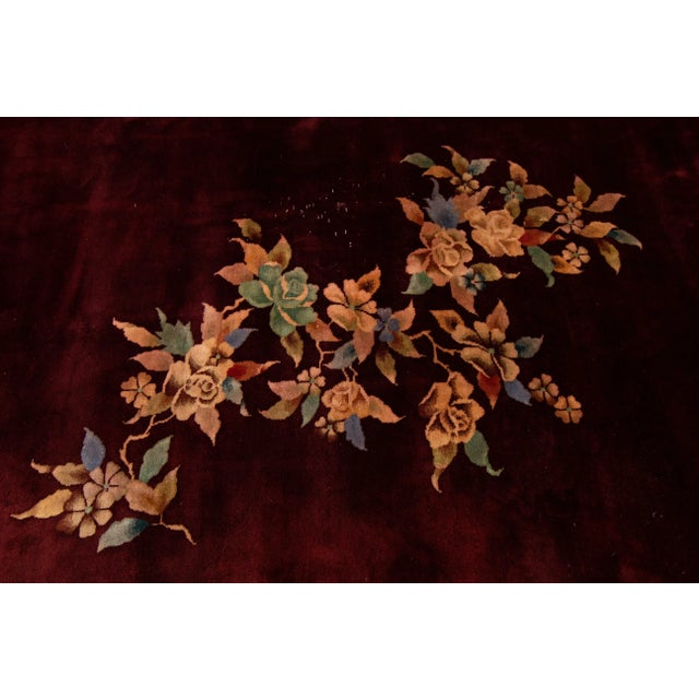 Textile Antique Art Deco Chinese Red Wool Rug For Sale - Image 7 of 9