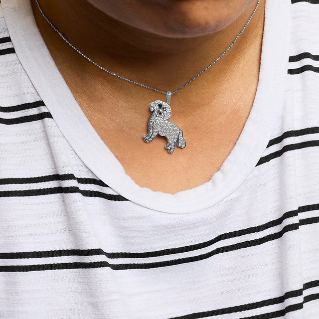 Early 21st Century .925 Sterling Silver 1/3 Cttw White and Black Diamond Labrador Retriever Dog Pendant Necklace (I-J Color, I2-I3 Clarity) - 18" Inches For Sale - Image 5 of 6