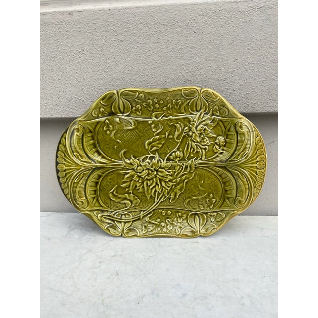 Art Nouveau Green Majolica Asparagus Platter Keller & Guerin Saint Clement, Circa 1900 For Sale - Image 3 of 6