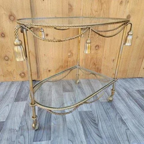 Hollywood Regency Italian Gilt Rope & Tassle Drinks Trolley Bar Cart For Sale - Image 11 of 11