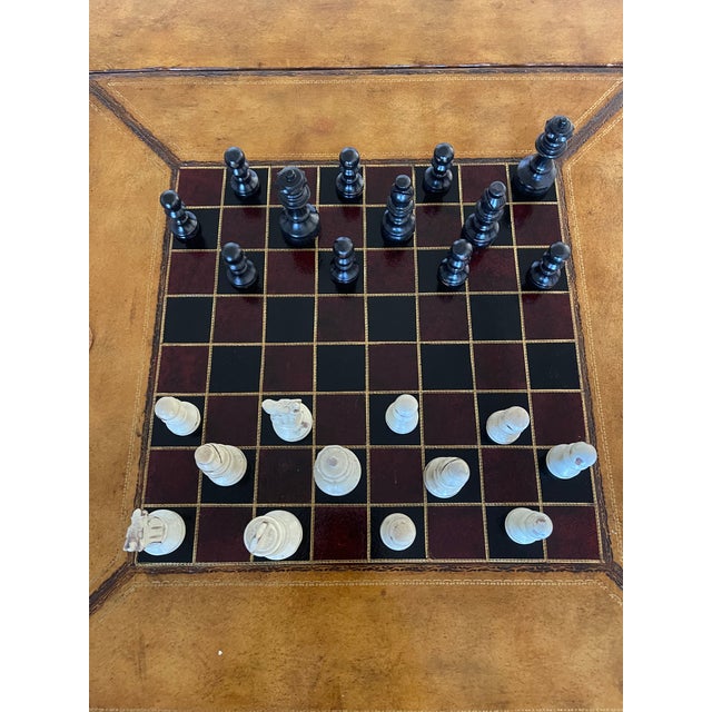 1990s Maitland-Smith Leather Stacked Books Game Table / Trunk Coffee Table With Backgammon & Checkers Board For Sale In Denver - Image 6 of 18