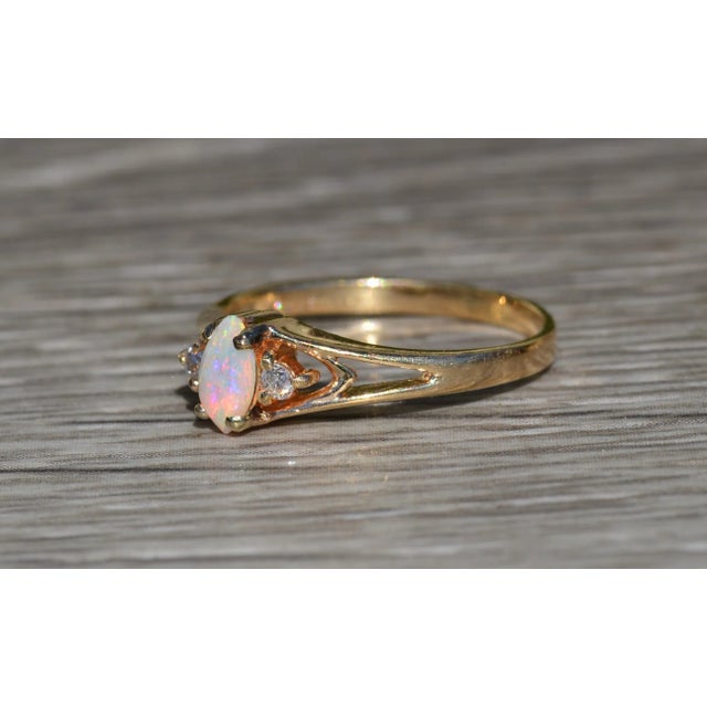 The Elliana: Ladies Signed Vintage Australian Opal and Diamond Ring in 14K Gold For Sale - Image 4 of 10
