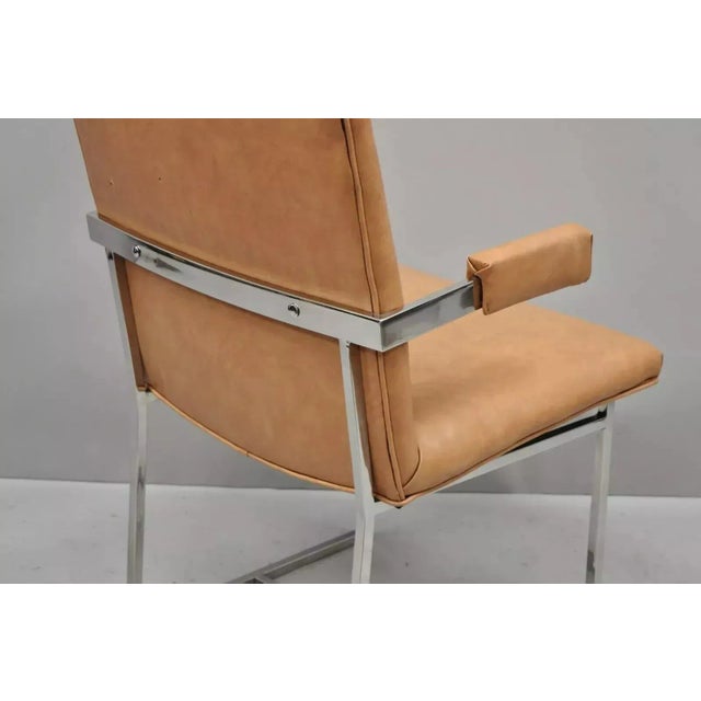 Metal Mid 20th Century Vintage Milo Baughman Style Chrome Floating Frame Dining Arm Chair For Sale - Image 7 of 10