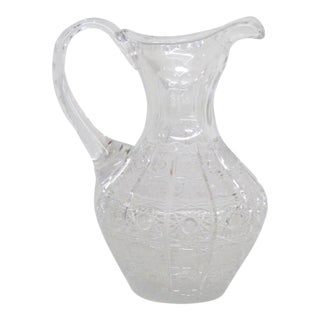 Mid 20th Century Queen Lace Blown Cut Glass Lead Crystal Pitcher Round Bowl Shape Bohemia For Sale