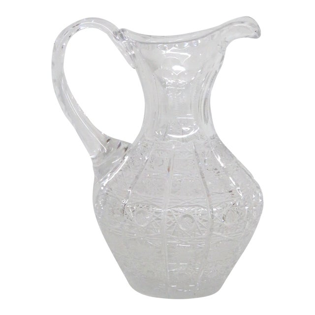 Mid 20th Century Queen Lace Blown Cut Glass Lead Crystal Pitcher Round Bowl Shape Bohemia For Sale