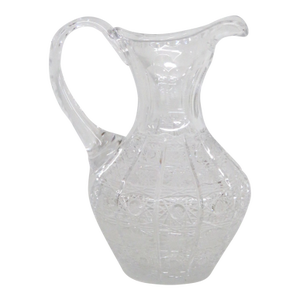 Mid 20th Century Queen Lace Blown Cut Glass Lead Crystal Pitcher Round Bowl Shape Bohemia