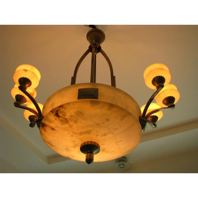 French Art Deco Alabaster Chandelier, 1925 For Sale - Image 6 of 15