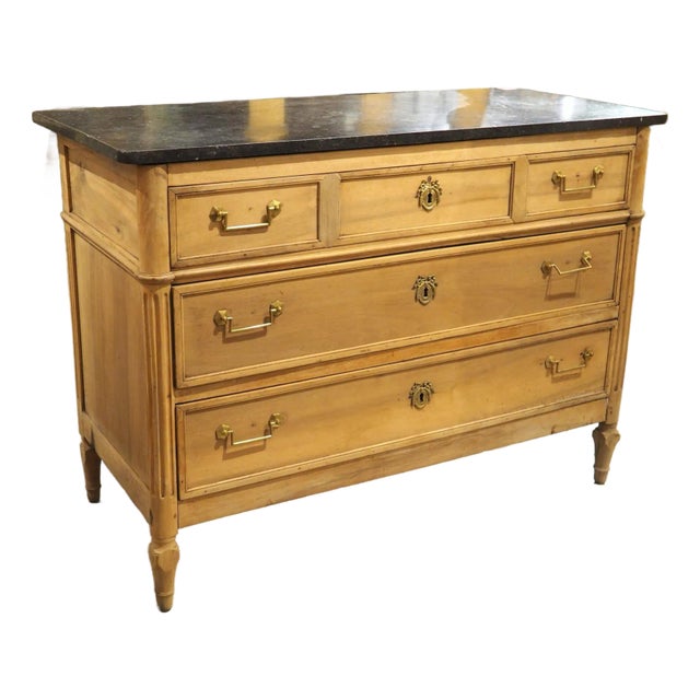 Early 1800s French Directoire Commode in Bleached Walnut With Black Stone Top For Sale