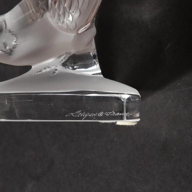 Art Deco Style 'Swallow' Bookends in Molded and Frosted Crystal Signed Lalique For Sale - Image 12 of 12