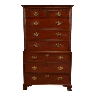 1980s Baker Furniture Georgian Carved Mahogany Eight-Drawer Highboy Dresser For Sale