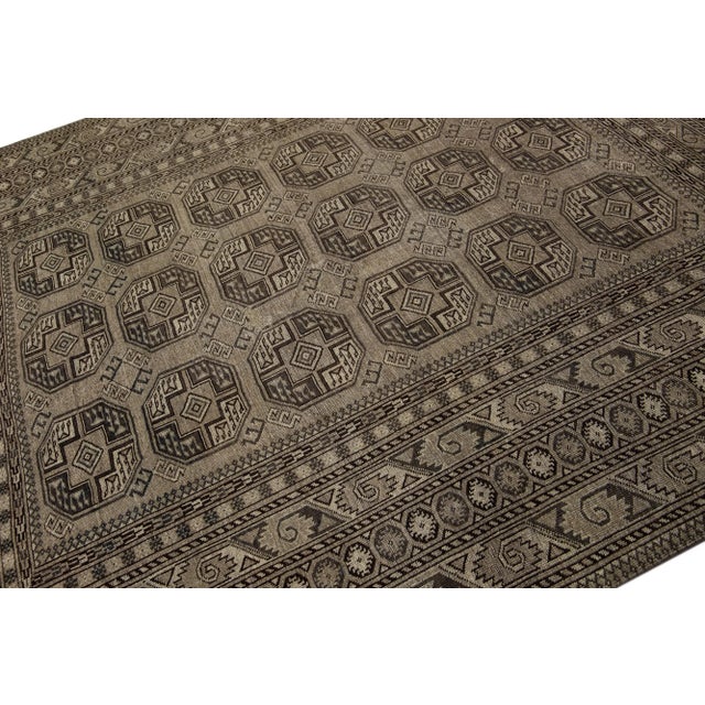 1930s Gray Antique Persian Turkmen Handmade Wool Rug With Geometric Design For Sale - Image 4 of 7
