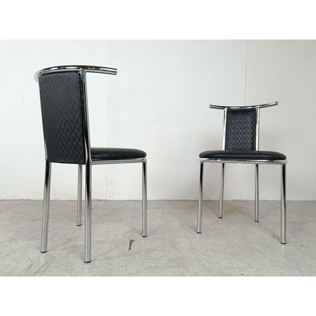 Brown Vintage Postmodern Chrome Dining Chairs, 1980s, Set of 6 For Sale - Image 8 of 10