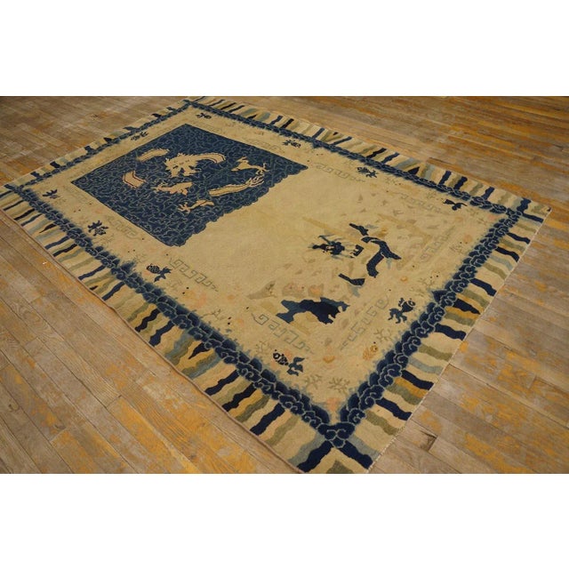 Nice Beige Background Color With Small Detail Dragon Geometric Pattern Antique Chinese Peking Rug For Sale - Image 10 of 11
