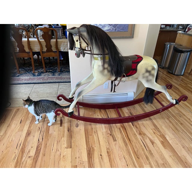 Cream Vintage Haddon Fiberglass Bow Rocking Horse England Adult Size For Sale - Image 8 of 12