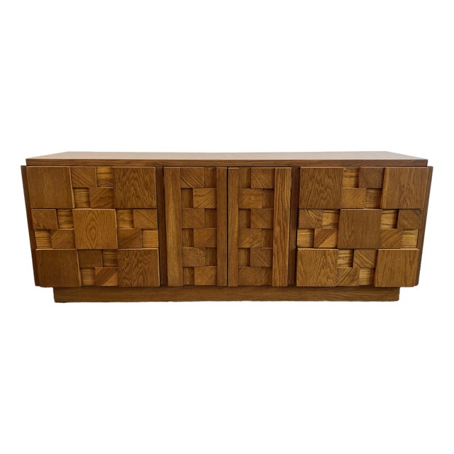 1970s Vintage Lane Brutalist Wood Dresser Credenza For Sale