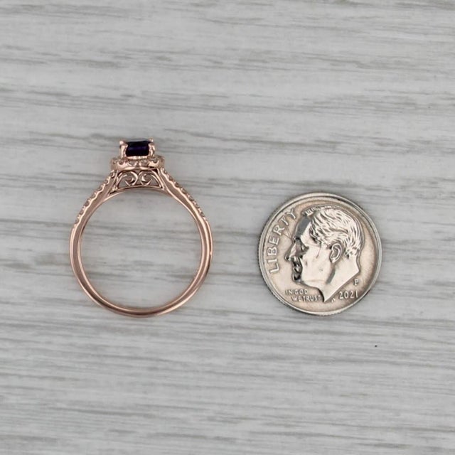 Metal 1ctw Amethyst Diamond Halo Ring 14k Rose Gold Size 7 Engagement For Sale - Image 7 of 8