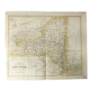 19th Century Hand Colored Map of New York State From 1842