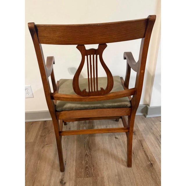 Traditional 1930s Duncan Phyfe Style Mahogany Lyre Back Arm Chair With Upholstered Seat For Sale - Image 3 of 4
