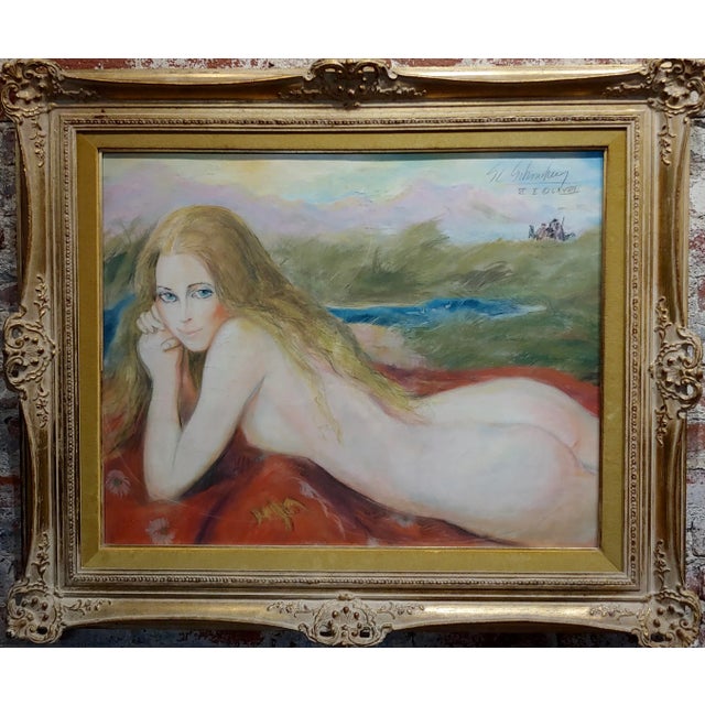 Sheldon C Schoenberg- Nude Blonde Laying on a outdoor field-Painting Pastel painting on paper under glass -Signed and...