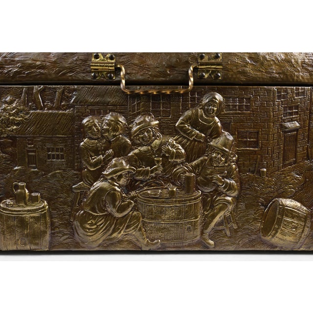 Large Chest Covered with Sculpted Copper Relief, Belgium, 1930s For Sale - Image 4 of 13