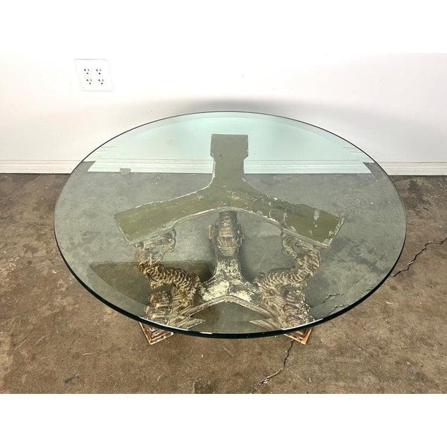 19th Century Distressed Gilt Wood Coffee Table With Dolphin Base For Sale - Image 4 of 16