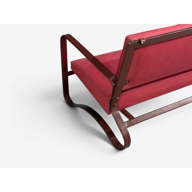 Jacques Adnet, Rare Settee, Leather, Steel, France, 1950s For Sale - Image 11 of 14