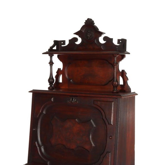 Traditional Antique Renaissance Revival Walnut & Burl Drop Front Desk C1890 For Sale - Image 3 of 16