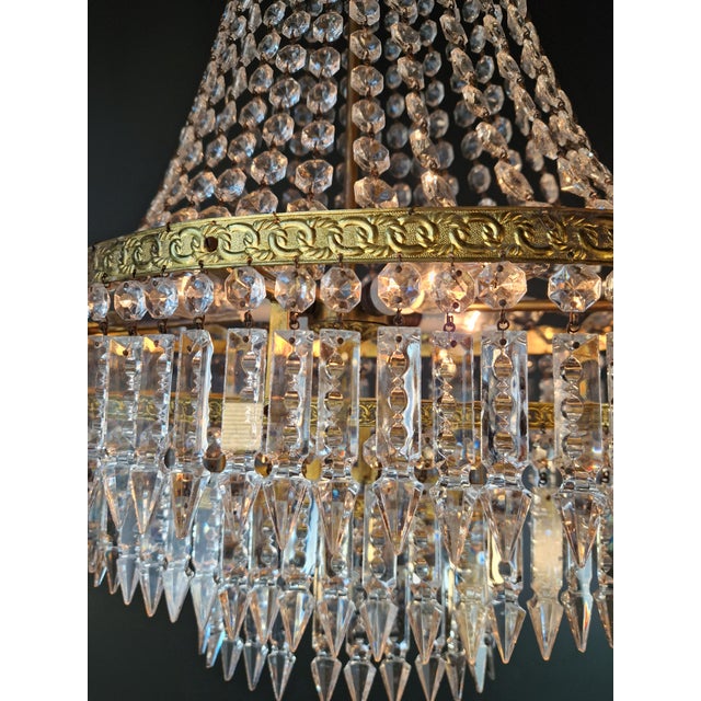 Brass Antique Art Nouveau Low Oval Plafonnier Crystal Chandelier Brass Lustre Ceiling For Sale - Image 8 of 13