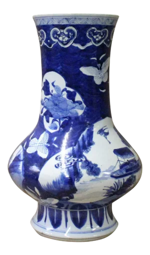 Chinese Blue White Porcelain Scenery Flower Graphic Slim Body Vase