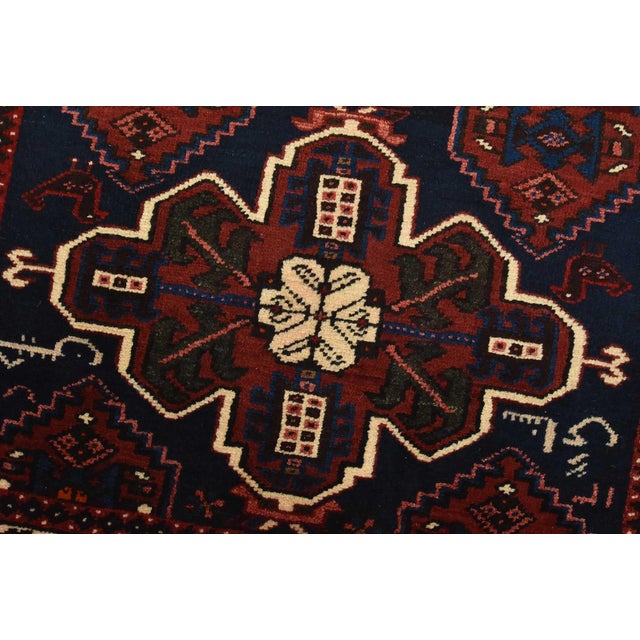 Hamedan Rug 3’2” X 4’10” Blue Wool Vintage Tribal Hand-Knotted Carpet For Sale - Image 4 of 12