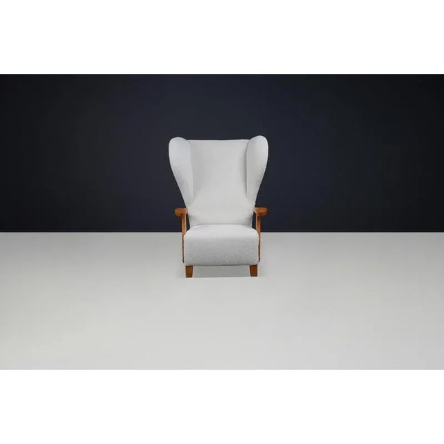 Wood Monumental French Wingback Armchair in Ivory Bouclé with Sculpted Frame, 1930s For Sale - Image 7 of 10