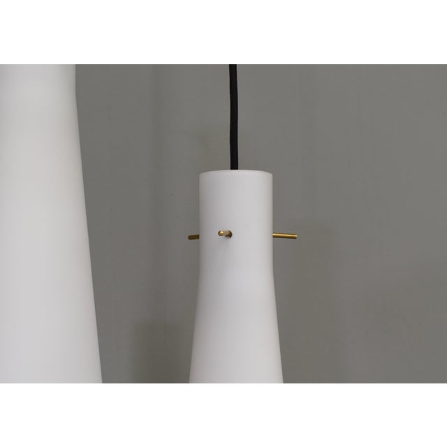 Gold Pendant Light with Opaline Glass Shades and Brass from Stilnovo, Italy, 1950s For Sale - Image 8 of 14