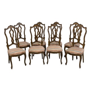 Edit 1960s Set of 8 French Style Ornate Carved Dining Room Chairs For Sale