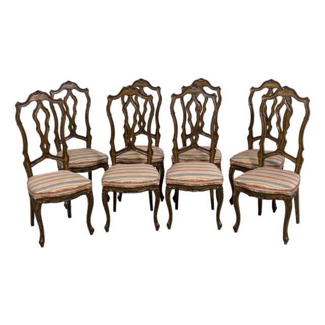 Edit 1960s Set of 8 French Style Ornate Carved Dining Room Chairs For Sale