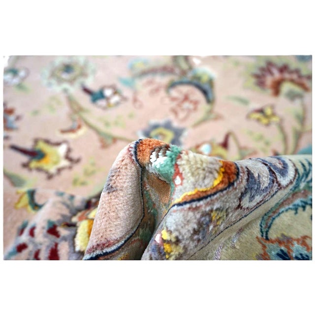 Vintage Persian Tabriz Wool & Silk 6x9 Mauve & Green Handmade Area Rug #1144055 For Sale - Image 11 of 12
