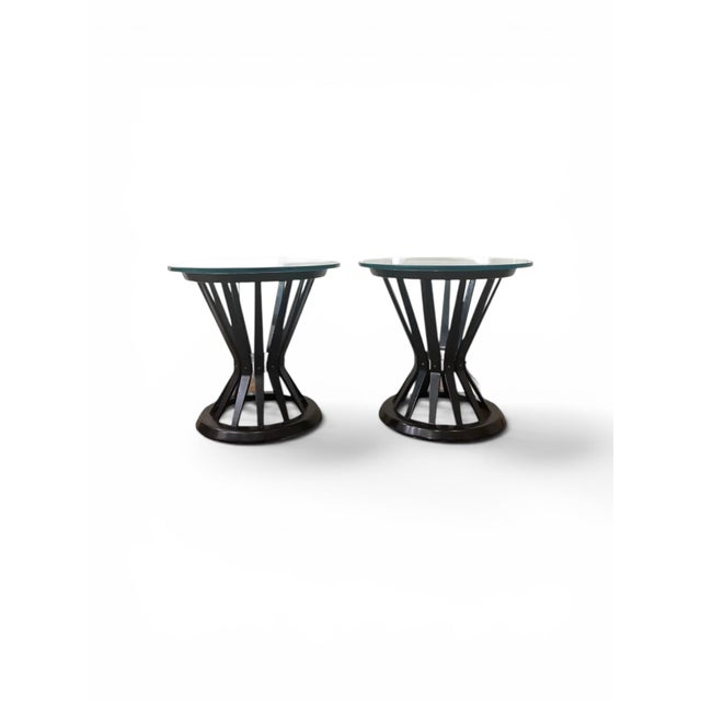 Brown Mid 20th Century Pair of Edward Wormley Sheaf of Wheat Round Side Tables for Dunbar For Sale - Image 8 of 18