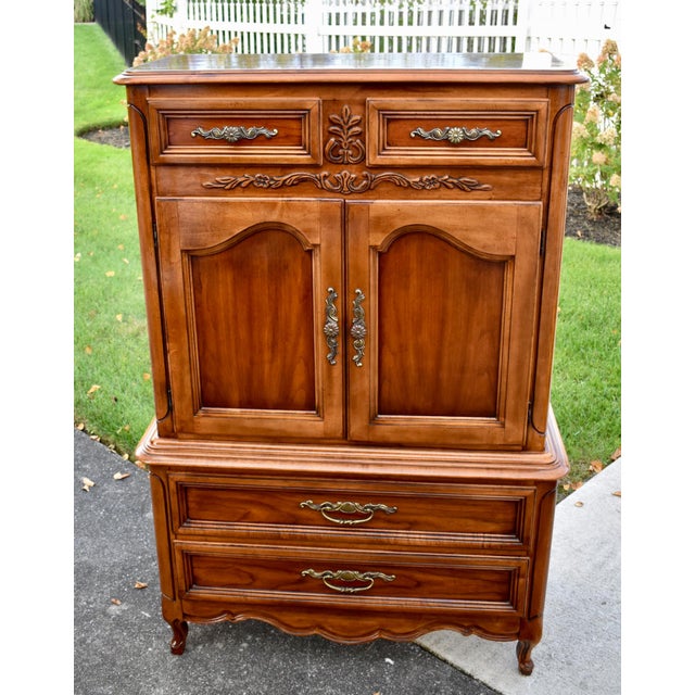 Dixie Furniture Co. Cherry Dixie Furniture Tall Chest Vintage French Provincial Cabinet Chest For Sale - Image 4 of 18