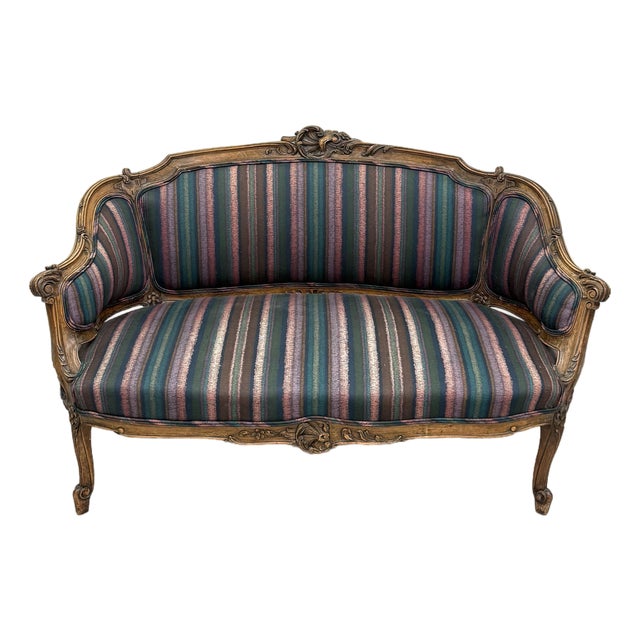 Vintage Louis XV Style Carved Wood Settee For Sale
