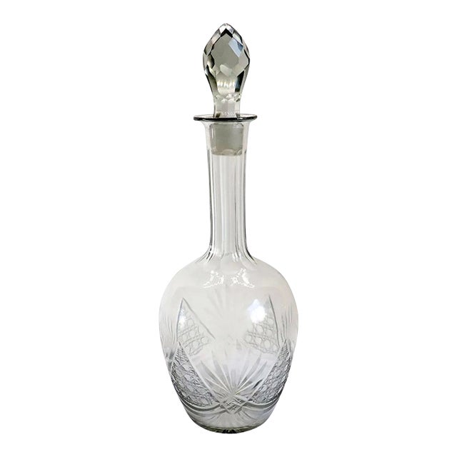 English Edwardian Cut Crystal Glass Decanter For Sale