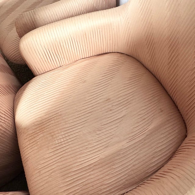 Pink Postmodern Pleated Pink Fabric Arm Chairs by Preview Furniture - Set of 6 For Sale - Image 8 of 12