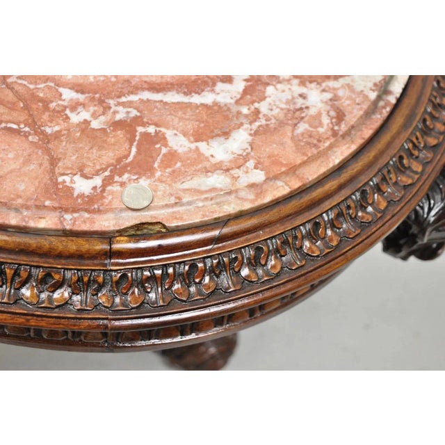 Antique Grosfeld House French Regency Plume Carved Mahogany Marble Coffee Table For Sale - Image 9 of 13