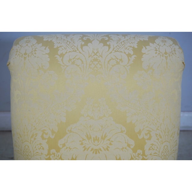 Textile Pair Century Gold Damask Upholstered Slipper Chairs For Sale - Image 7 of 12