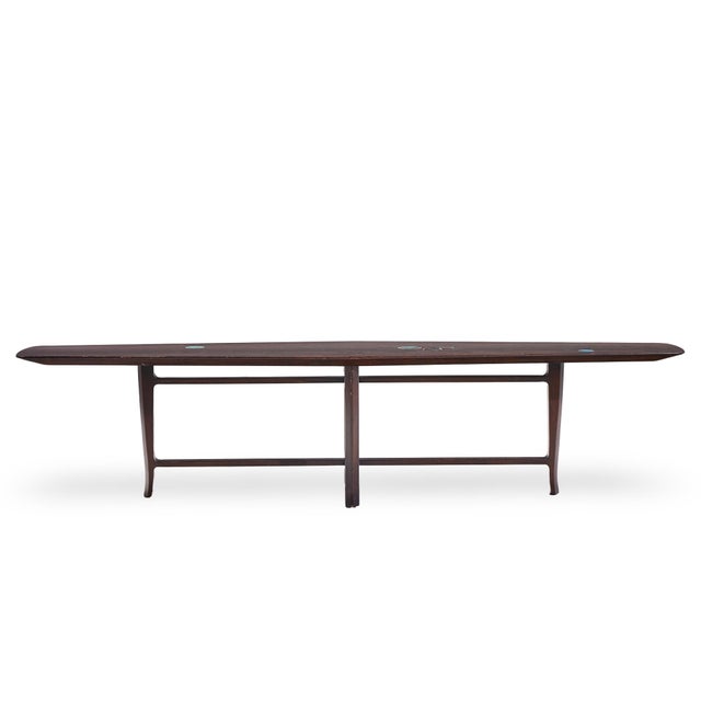 Edward Wormley for Dunbar Model 5632 Mid Century Walnut and Mahogany With Natzler Tiles Coffee Table For Sale In Chicago - Image 6 of 8