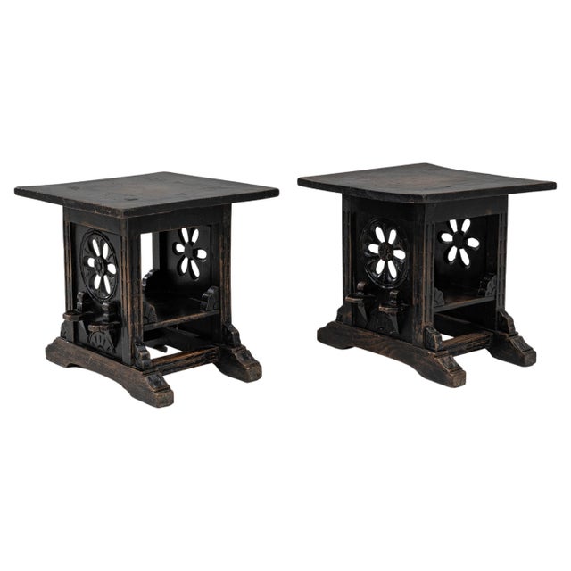 20th Century French Wood Black Patinated Stools - A Pair For Sale - Image 10 of 18