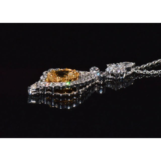 Contemporary GIA Natural 4.54Cts VS F Diamond No Heat Sapphire 18K Solid Gold Pendant For Sale - Image 3 of 9