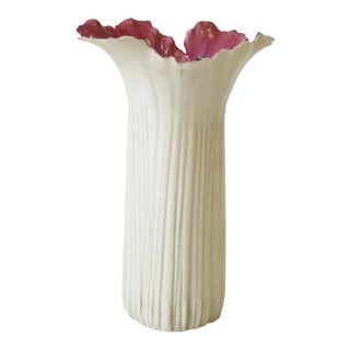 Art Nouveau Signed Studio Porcelain White Pink and Green Vase For Sale